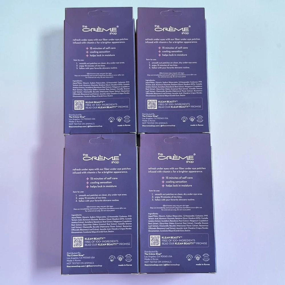 The Creme Shop Klean Beauty Fiber Under Eye Patches Vitamin C 4 Pack Bundle